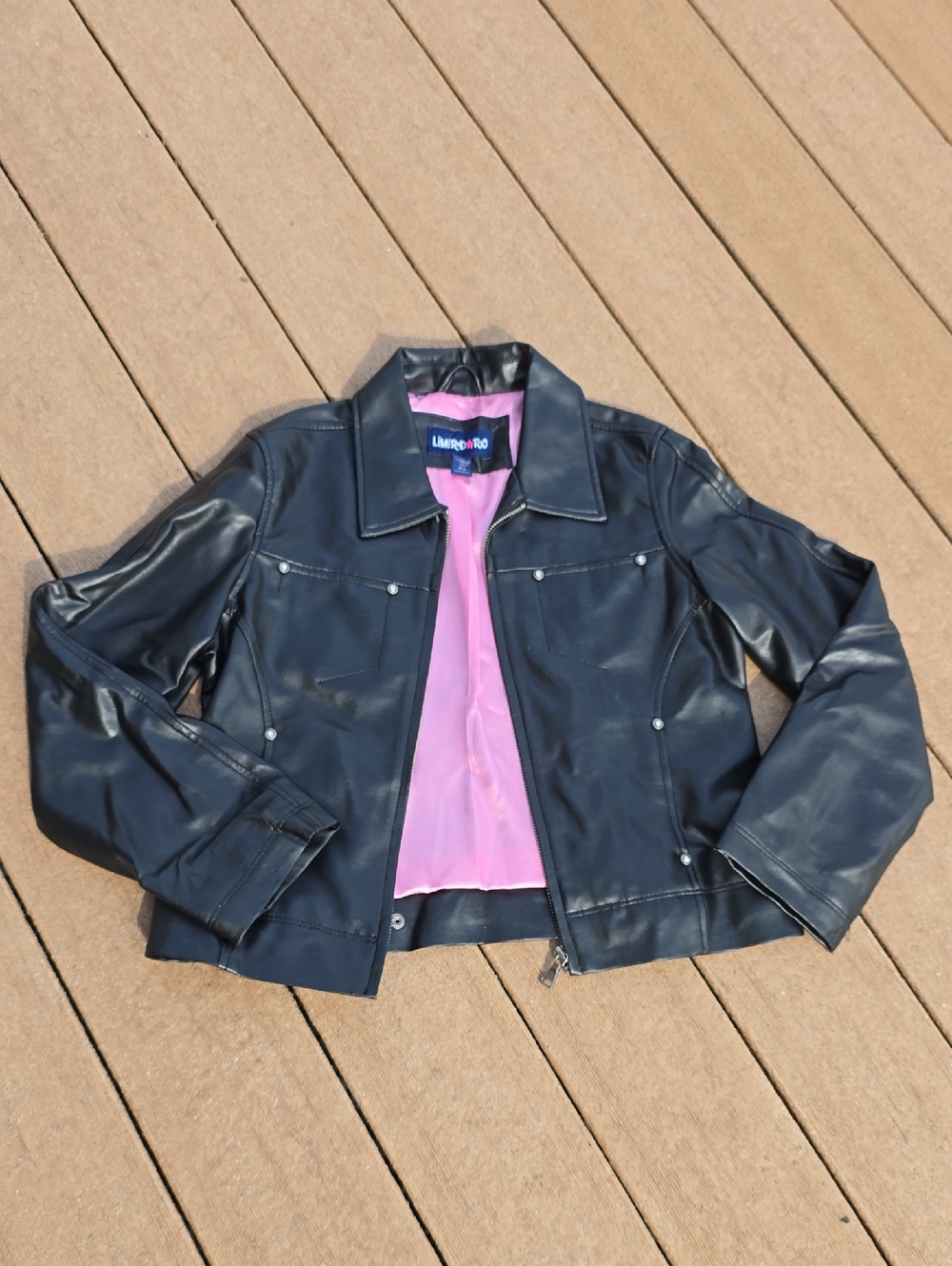 Limited Too Black Faux Leather Jacket with Pink Lining